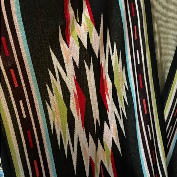 Rancho Estancia Knit Poncho, Cape. Soft Viscose Knit. Multicolor on Black. - Picture 3 of 12